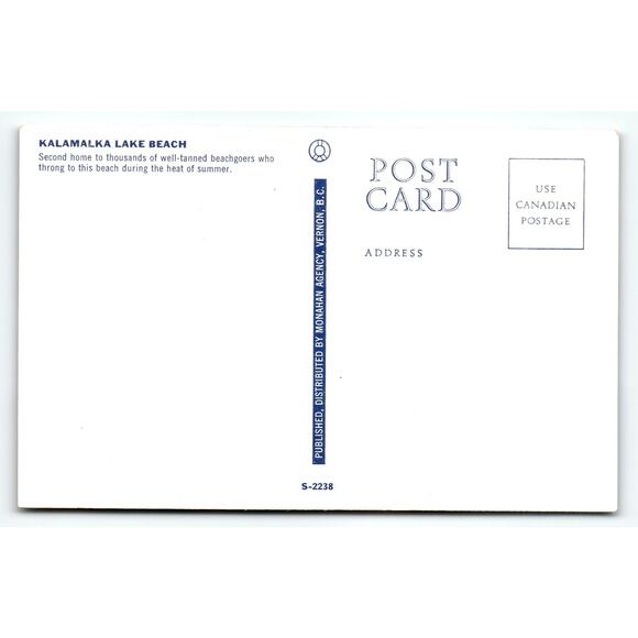 Kalamalka Lake Beach BC Vintage Lithograph Postcard by Monahan Agency - Picture 2 of 2